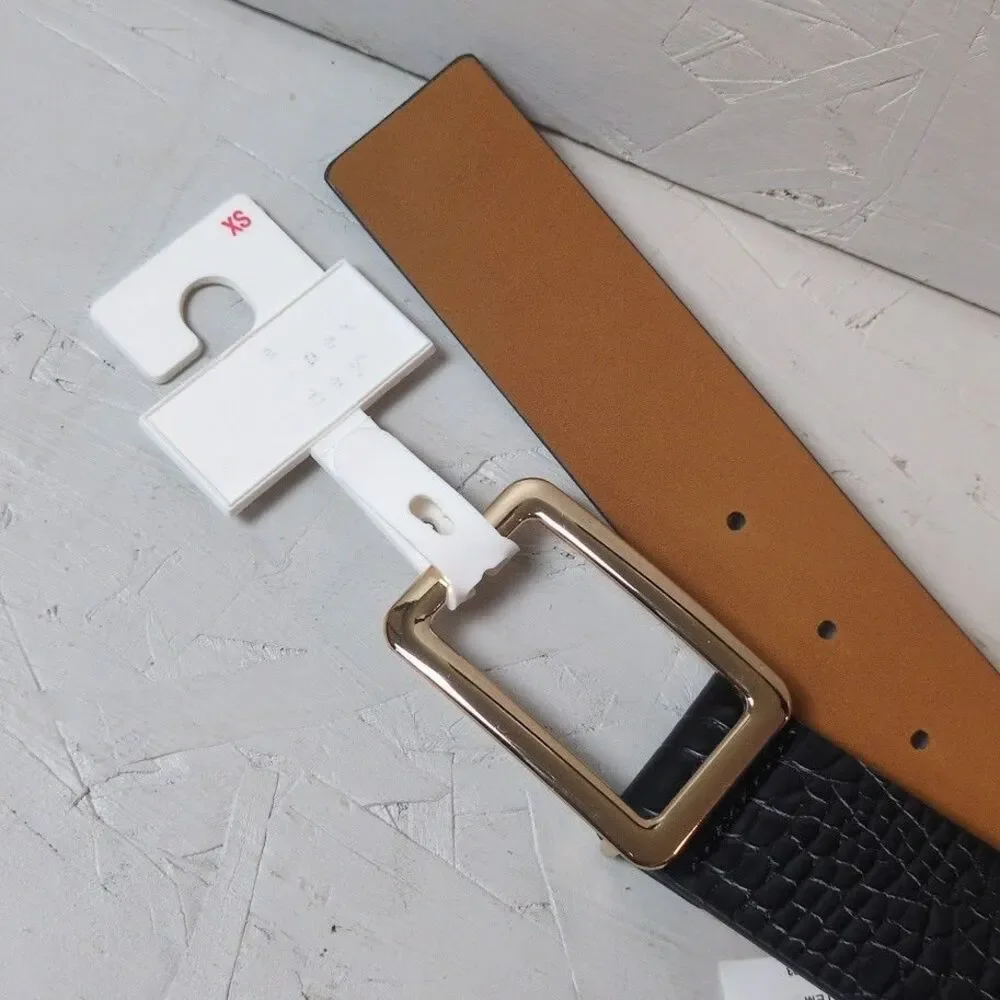A New Day Black Croc XS Women's Gold Rectangular Center Belt